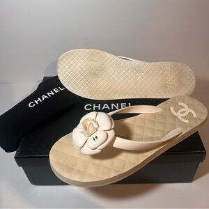 CHANEL  PVC Camellia Thong Sandals 42 Ivory